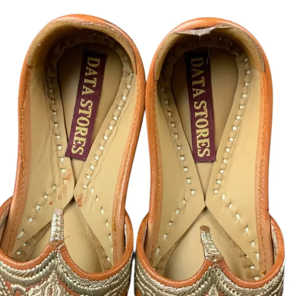 Data Stores Kids Size 11 Leather Jutti Mojari Shoes Brown Gold Embroidered India